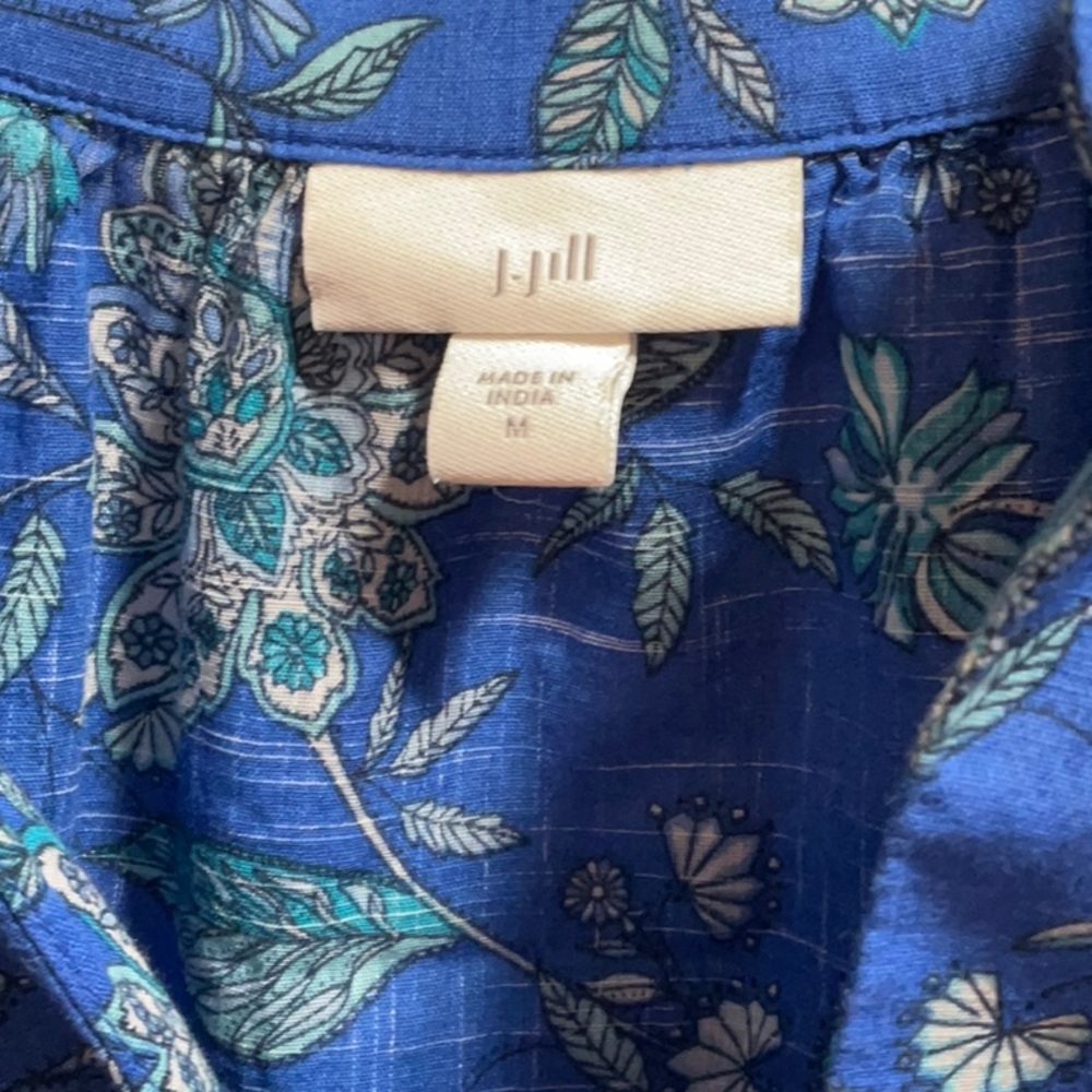 JJill Royal Blue Jacobean Oversized Split Neck Top - Picture 2 of 8